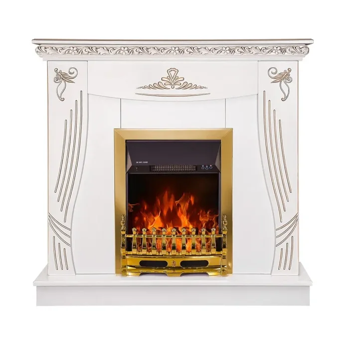 Camino Elettrico da Pavimento 103,5x110x30 cm Effetto Fiamma 2000W Napoli & Galileo Gold Bianco Online ora - immagine 2