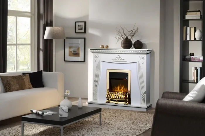 Camino Elettrico da Pavimento 103,5x110x30 cm Effetto Fiamma 2000W Napoli & Galileo Gold Bianco Online ora - immagine 3