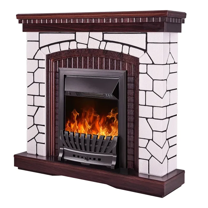 Camino Elettrico da Pavimento 105,8x110x30 cm Effetto Fiamma 2000W Natali & Pluton Bianco/noce scuro