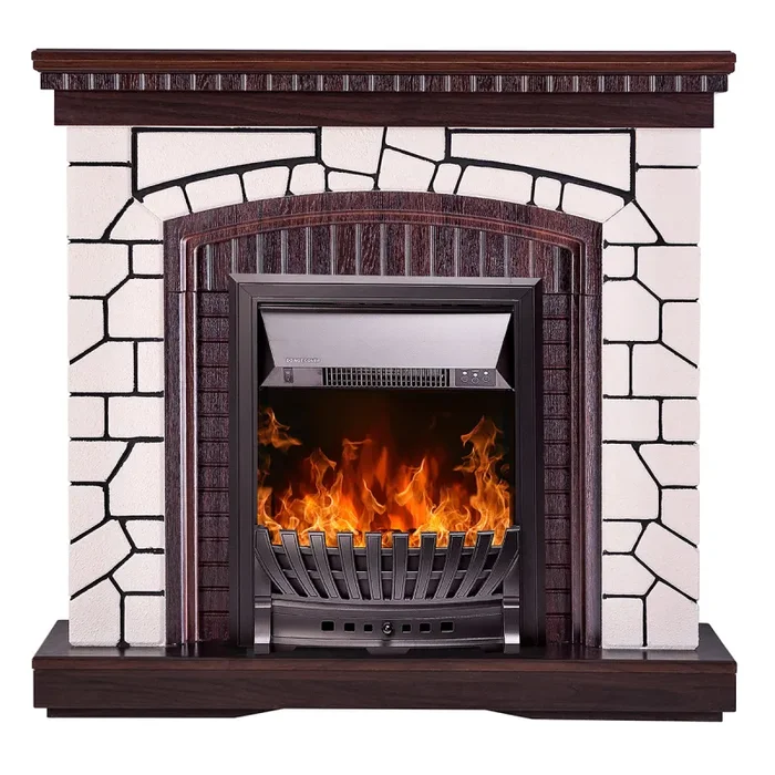 Camino Elettrico da Pavimento 105,8x110x30 cm Effetto Fiamma 2000W Natali & Pluton Bianco/noce scuro - immagine 2