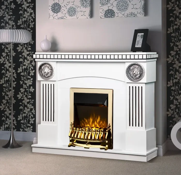 Camino Elettrico da Pavimento 105x120x33 cm Effetto Fiamma 2000W Prometeo & Galileo Gold Bianco/nero - immagine 2