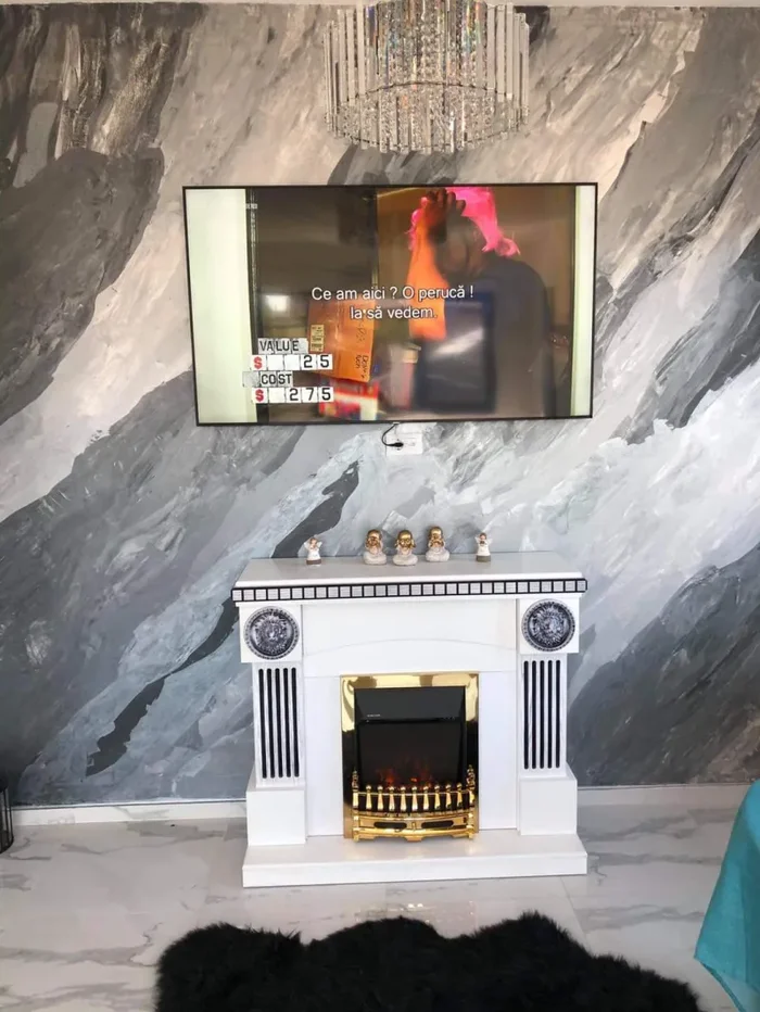 Camino Elettrico da Pavimento 105x120x33 cm Effetto Fiamma 2000W Prometeo & Galileo Gold Bianco/nero - immagine 3