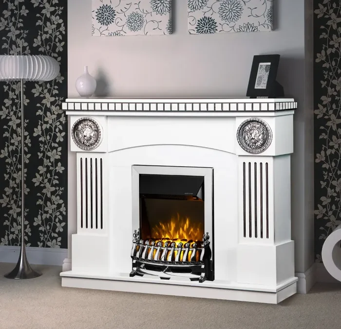 Camino Elettrico da Pavimento 105x120x33 cm Effetto Fiamma 2000W Prometeo & Galileo Silver Bianco/nero - immagine 3