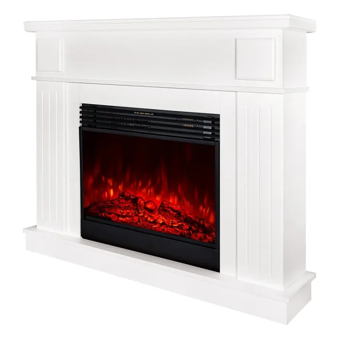 Camino Elettrico da Pavimento 106x130x30 cm Effetto Fiamma 1950W Marina Prestige & Mirabella Bianco