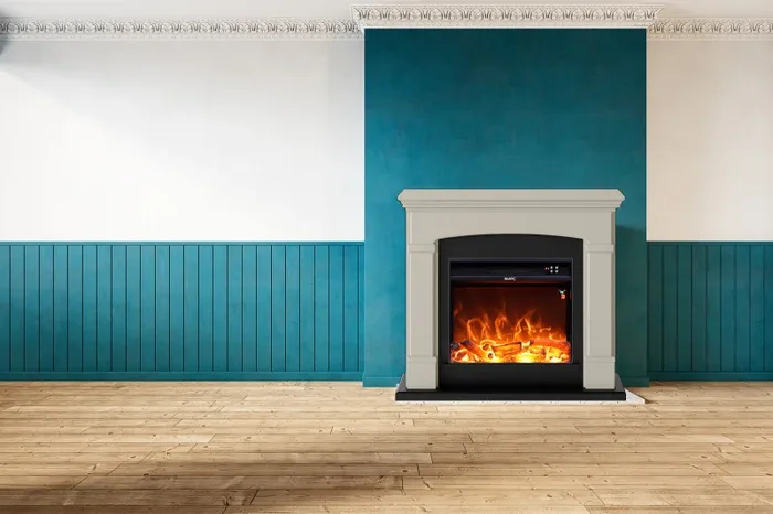 Camino Elettrico da Pavimento 107,2×95,2×24,5 cm Effetto Fiamma 1500W Sined Siena Beige - immagine 2