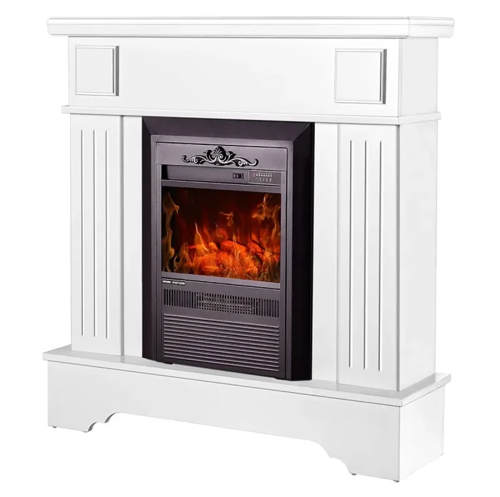 Camino Elettrico da Pavimento 109,2×103,4×30 cm Effetto Fiamma 2000W Marina Extra & Cristina Bianco