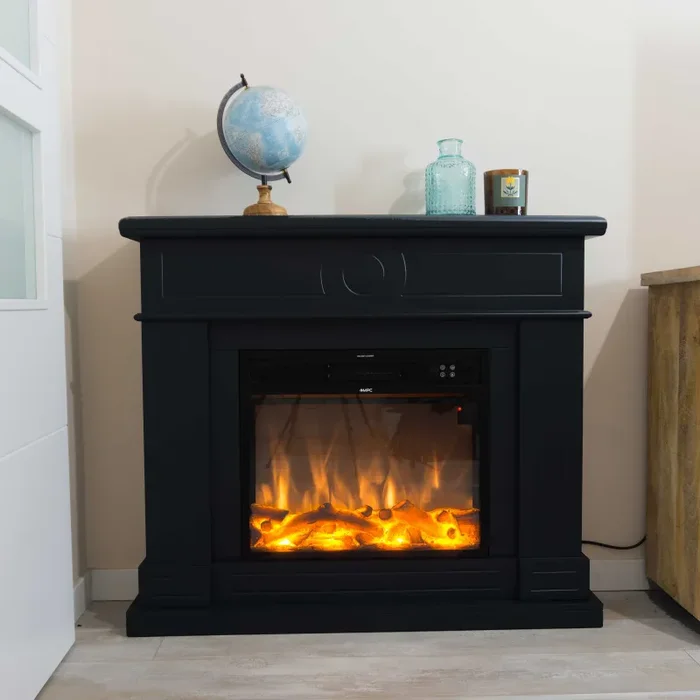 Camino Elettrico da Pavimento 109x102x21,5 cm Effetto Fiamma 1500W Sined Lipari Nero Online - immagine 2