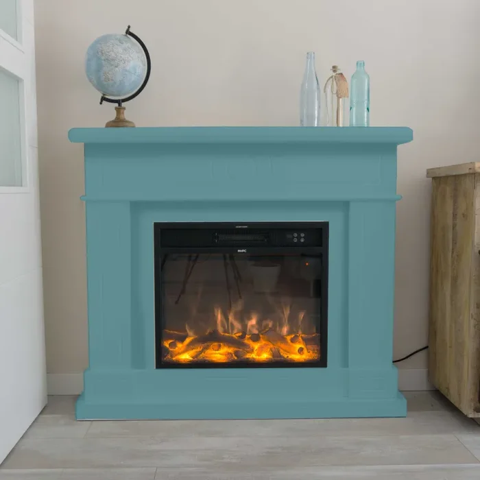 Camino Elettrico da Pavimento 109x102x21,5 cm Effetto Fiamma 1500W Sined Lipari Turchese - immagine 2