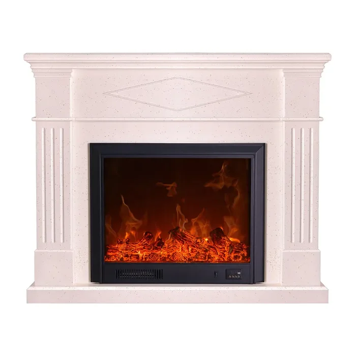 Camino Elettrico da Pavimento 110x130x33 cm Effetto Fiamma 1500W Atena Panna - immagine 2