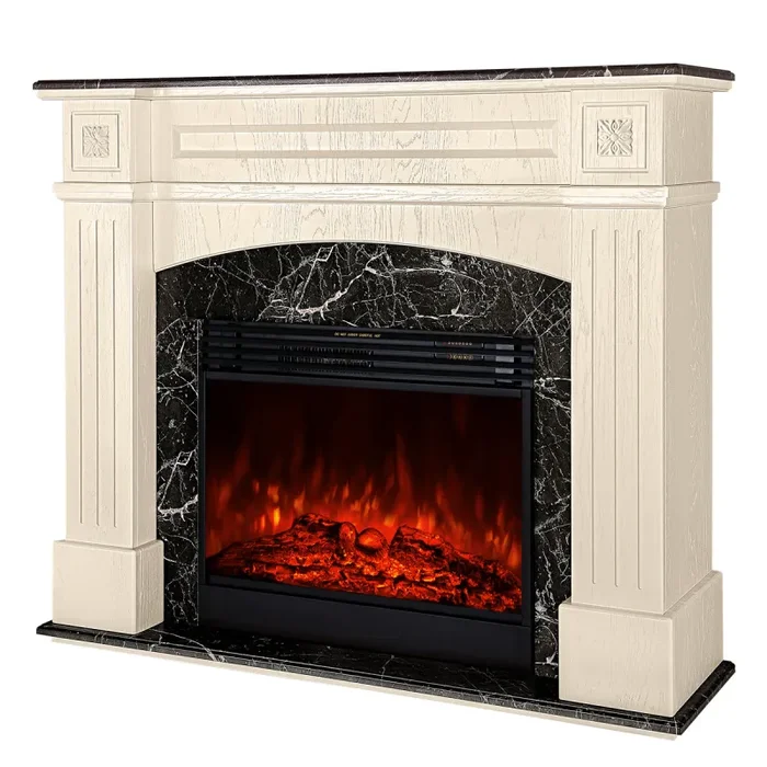 Camino Elettrico da Pavimento 110x130x35 cm Effetto Fiamma 1950W Josefina mini & Mirabella Ivory/dark gray