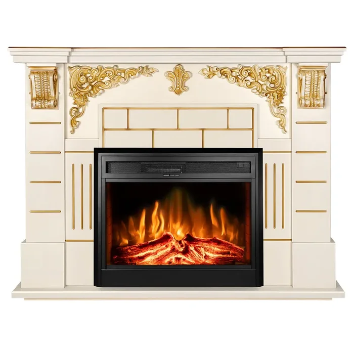 Camino Elettrico da Pavimento 111x145x38 cm Effetto Fiamma 1950W Imperial & Carmen Avorio Vendita online - immagine 2