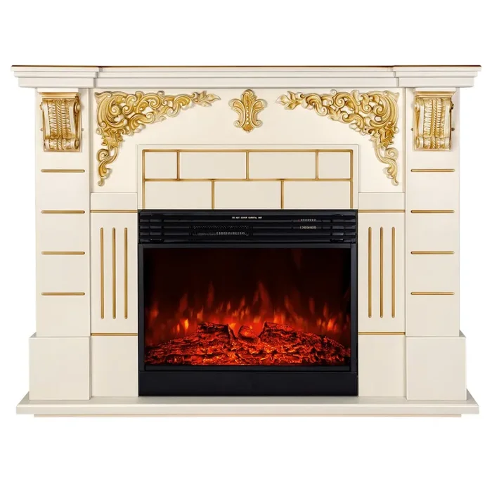 Camino Elettrico da Pavimento 111x145x38 cm Effetto Fiamma 1950W Imperial & Mirabella Avorio - immagine 2