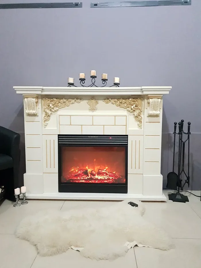 Camino Elettrico da Pavimento 111x145x38 cm Effetto Fiamma 1950W Imperial & Mirabella Avorio - immagine 3