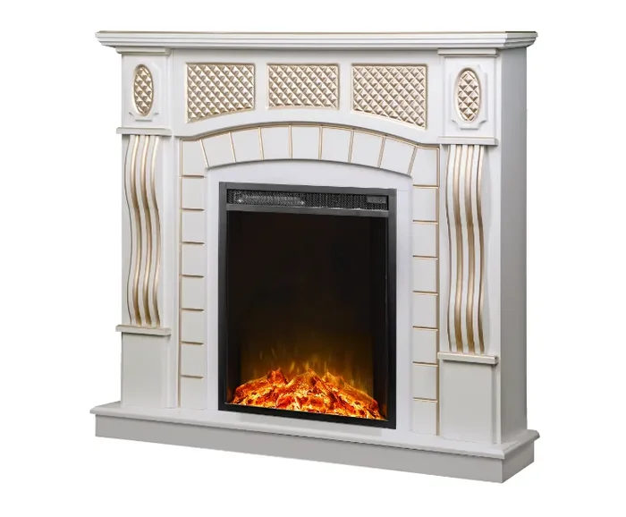 Camino Elettrico da Pavimento 112x115x30 cm Effetto Fiamma 1500W Amsterdam & Miriam Bianco