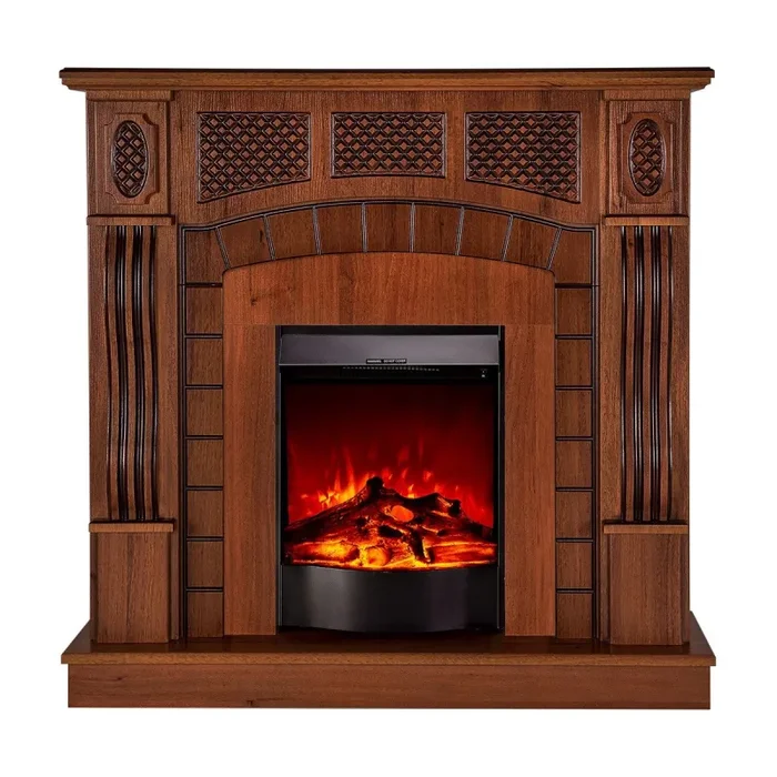 Camino Elettrico da Pavimento 112x115x30 cm Effetto Fiamma 1600W Amsterdam & Corsica Noce - immagine 2