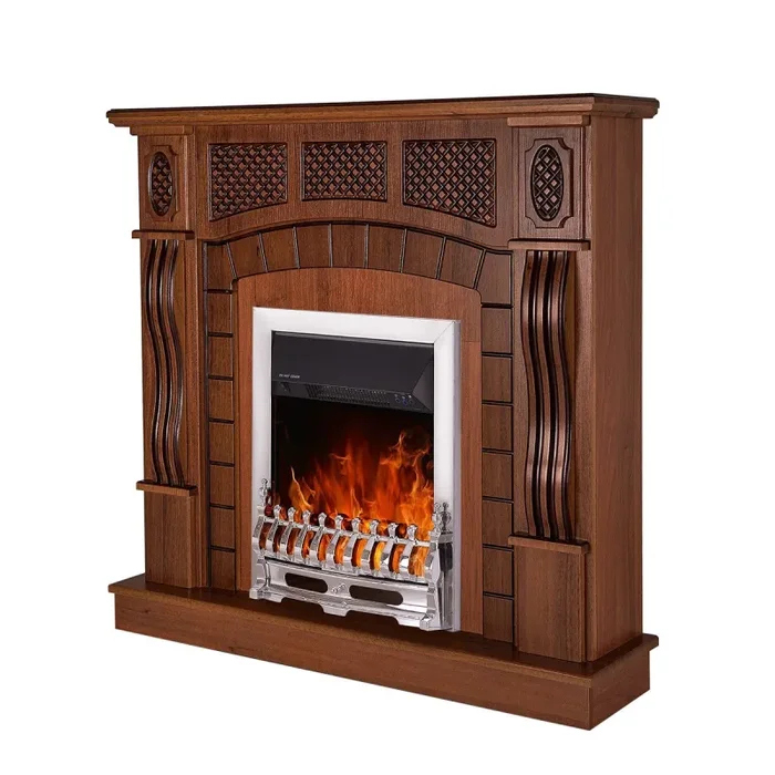 Camino Elettrico da Pavimento 112x115x30 cm Effetto Fiamma 2000W Amsterdam & Galileo Silver Noce