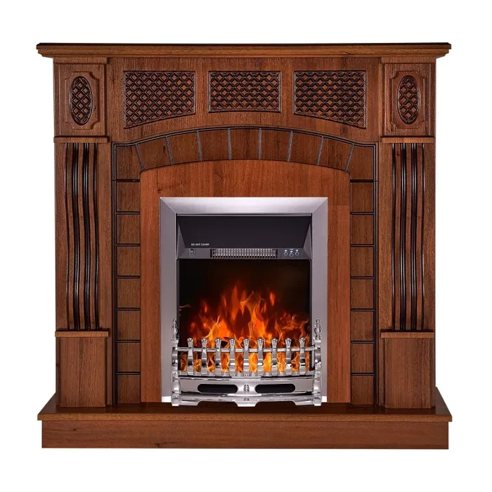 Camino Elettrico da Pavimento 112x115x30 cm Effetto Fiamma 2000W Amsterdam & Galileo Silver Noce - immagine 2