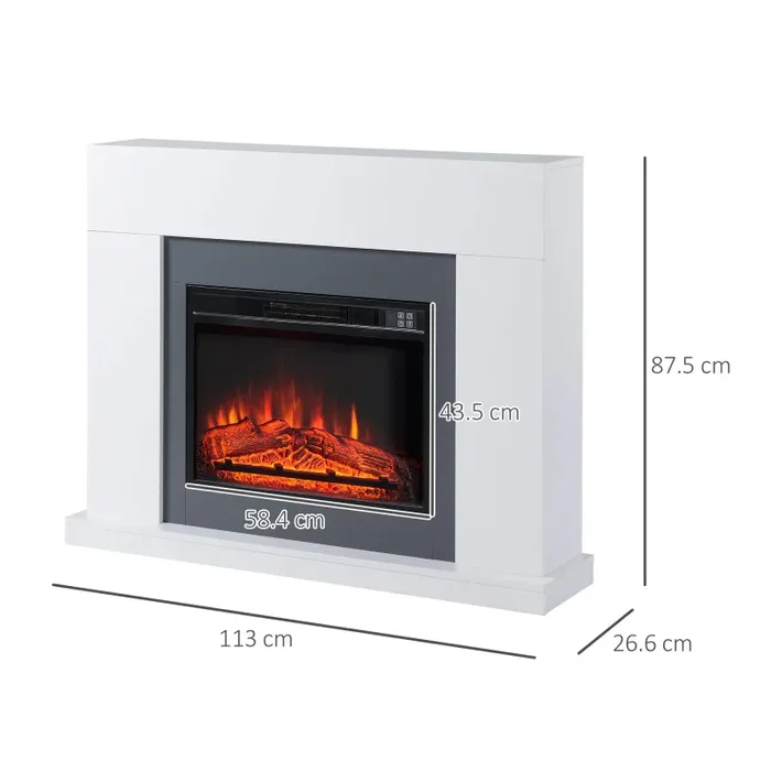Camino Elettrico da Pavimento 113×26,6×87,5 cm Effetto Fiamma 2000W Bianco - immagine 3