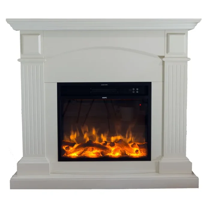 Camino Elettrico da Pavimento 113,7×102,2×28,2 cm Effetto Fiamma 1500W Sined Cetona Bianco