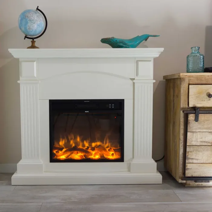 Camino Elettrico da Pavimento 113,7×102,2×28,2 cm Effetto Fiamma 1500W Sined Cetona Bianco - immagine 2