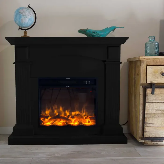 Camino Elettrico da Pavimento 113,7×102,2×28,2 cm Effetto Fiamma 1500W Sined Cetona Nero - immagine 2
