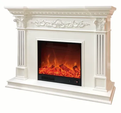 Camino Elettrico da Pavimento 116x150x33 cm Effetto Fiamma 1500W Marseilles Bianco