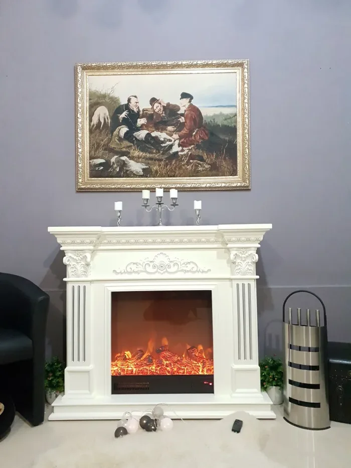 Camino Elettrico da Pavimento 116x150x33 cm Effetto Fiamma 1500W Marseilles Bianco - immagine 3