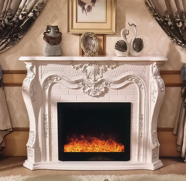 Camino Elettrico da Pavimento 116x150x33 cm Effetto Fiamma 1500W Odiseea Bianco Saldi - immagine 2