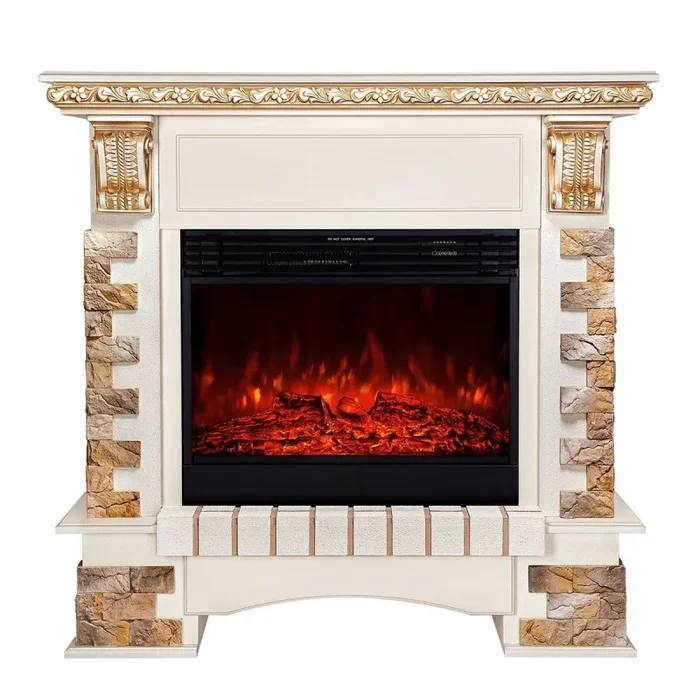 Camino Elettrico da Pavimento 118,1x123x40,3 cm Effetto Fiamma 1950W Topaz maxi & Mirabella Avorio - immagine 2