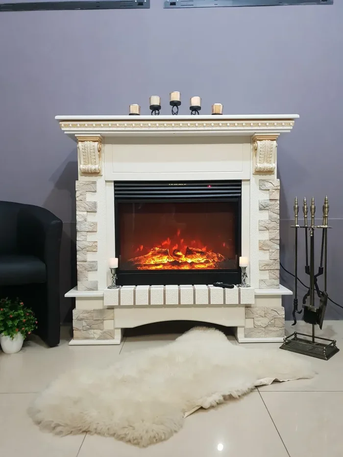 Camino Elettrico da Pavimento 118,1x123x40,3 cm Effetto Fiamma 1950W Topaz maxi & Mirabella Avorio - immagine 3