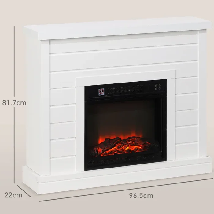 Camino Elettrico da Pavimento 1800W Effetto Fiamma e Telecomando 96,5x22x81,7 cm Bianco - immagine 3