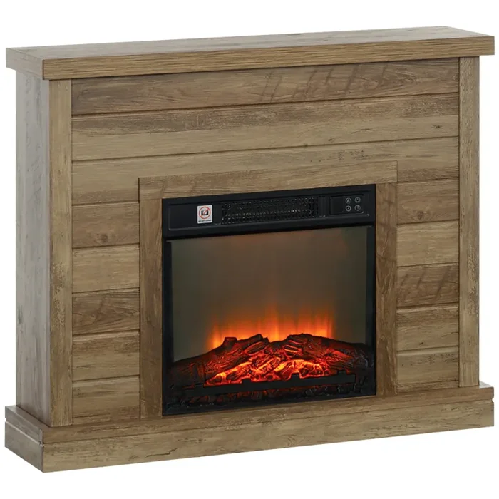 Camino Elettrico da Pavimento 1800W Effetto Fiamma e Telecomando 96,5x22x81,7 cm color Legno