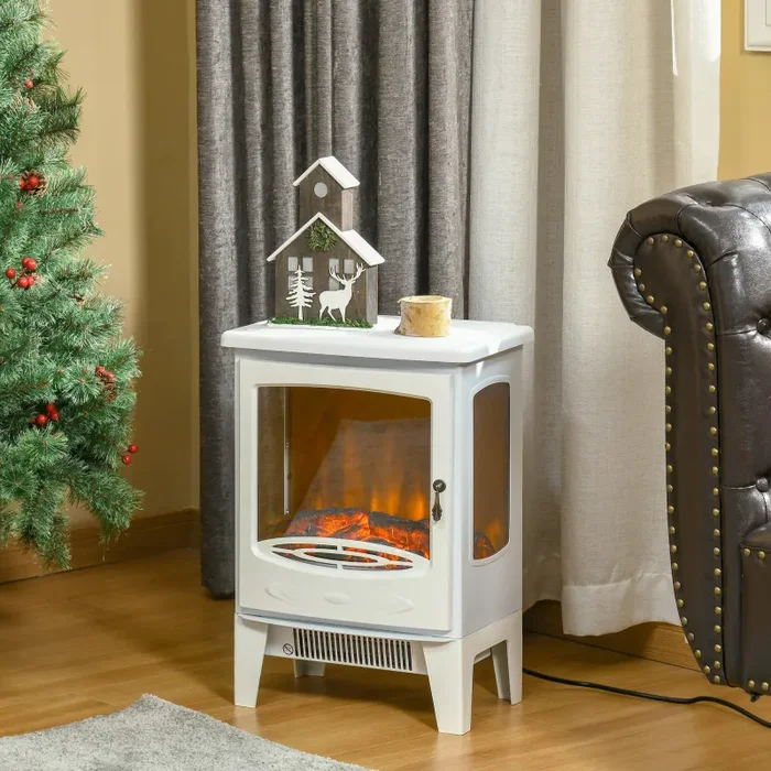 Camino Elettrico da Pavimento 39x26x54,8 cm Effetto Fiamma 2000W Bianco Vendita calda - immagine 2