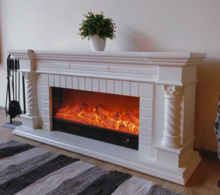 Camino Elettrico da Pavimento 70x150x33 cm Effetto Fiamma 1500W Frankfurt small Bianco - immagine 2