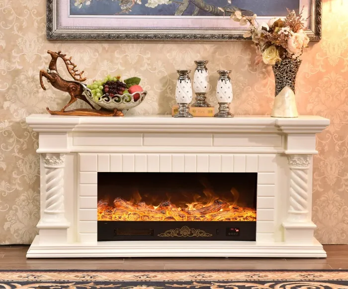 Camino Elettrico da Pavimento 70x180x33 cm Effetto Fiamma 1500W Frankfurt Long Bianco - immagine 2