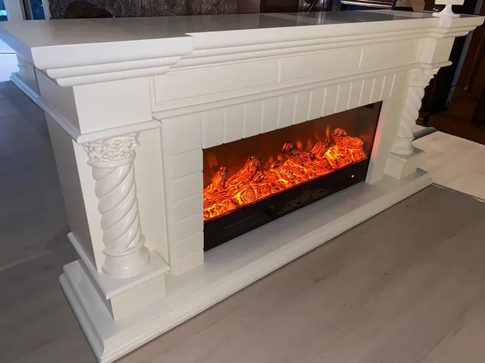 Camino Elettrico da Pavimento 70x180x33 cm Effetto Fiamma 1500W Frankfurt Long Bianco - immagine 3