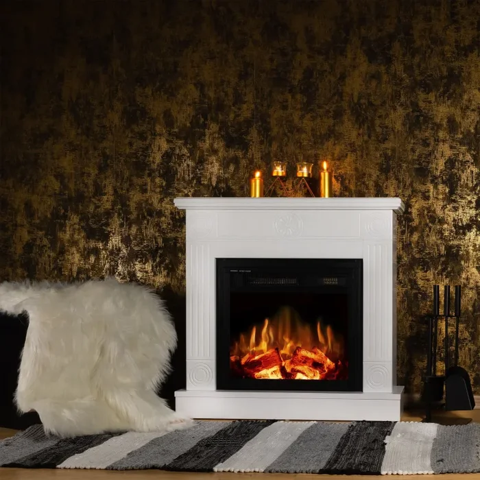 Camino Elettrico da Pavimento 73x77x21 cm Effetto Fiamma 1100W Focus & Dionis Bianco - immagine 3