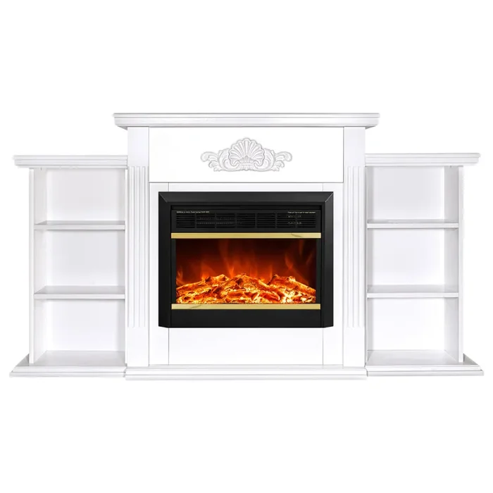 Camino Elettrico da Pavimento 78x115x27 cm Effetto Fiamma 1500W Firida & Mars Bianco - immagine 2