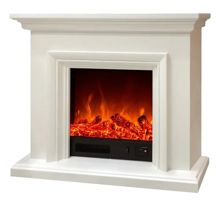 Camino Elettrico da Pavimento 80x100x33 cm Effetto Fiamma 1500W David Bianco