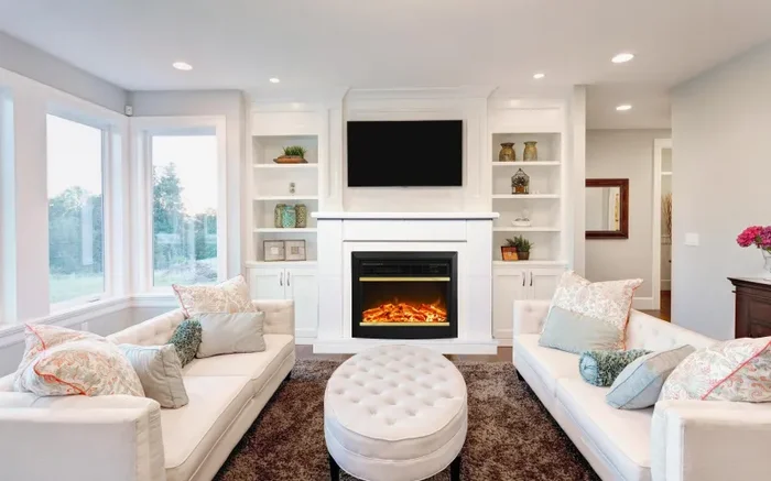 Camino Elettrico da Pavimento 84,5x110x30 cm Effetto Fiamma 1500W Maxim & Mars Bianco - immagine 3