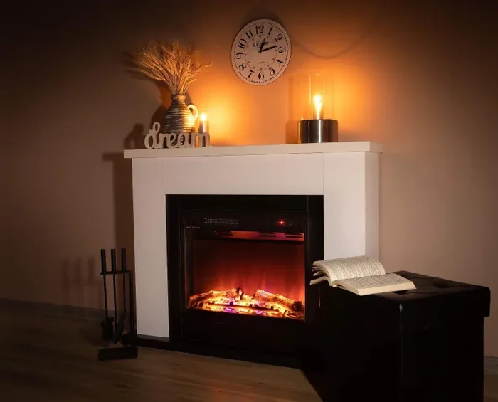 Camino Elettrico da Pavimento 85,5x115x27 cm Effetto Fiamma 1500W Brooklyn & Lorance Bianco/nero - immagine 2