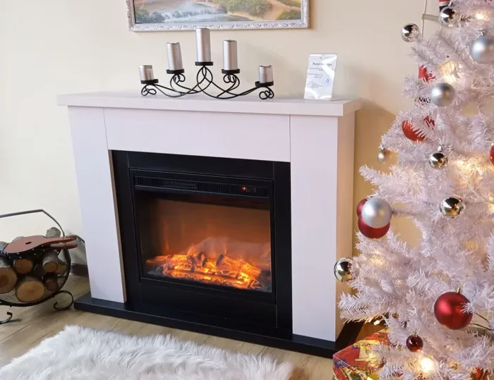 Camino Elettrico da Pavimento 85,5x115x27 cm Effetto Fiamma 1500W Brooklyn & Lorance Bianco/nero - immagine 3