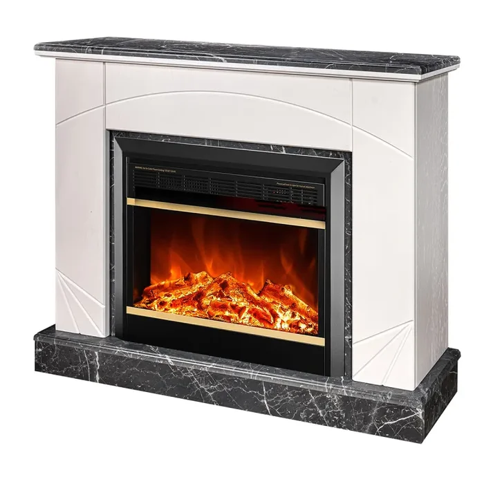 Camino Elettrico da Pavimento 85x110x27 cm Effetto Fiamma 1500W Madeira lux & Mars Ivory/dark gray - immagine 2