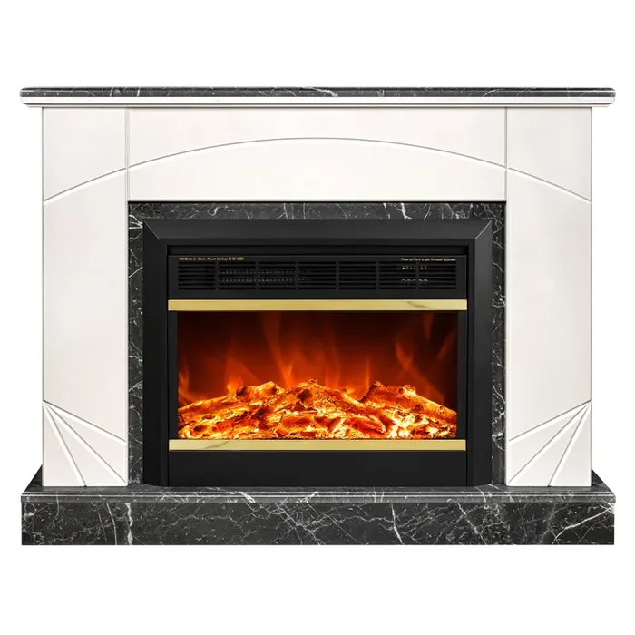 Camino Elettrico da Pavimento 85x110x27 cm Effetto Fiamma 1500W Madeira lux & Mars Ivory/dark gray - immagine 3