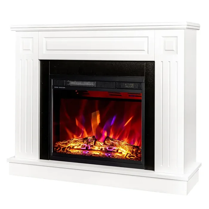 Camino Elettrico da Pavimento 85x110x27 cm Effetto Fiamma 1500W Tiffany & Lorance Bianco Vendita calda