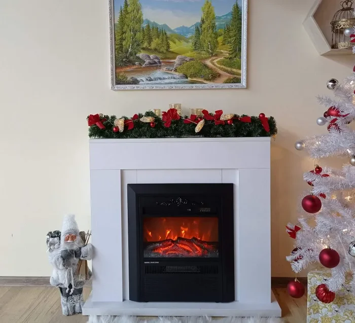 Camino Elettrico da Pavimento 85x95x30 cm Effetto Fiamma 2000W Arthur & Cristina Bianco - immagine 2