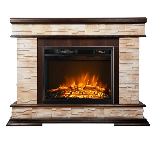 Camino Elettrico da Pavimento 88x118x30,5 cm Effetto Fiamma 1500W Stone & Lorance Noce - immagine 2