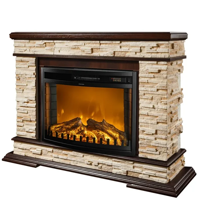 Camino Elettrico da Pavimento 88x118x30,5 cm Effetto Fiamma 1500W Stone & Zakinthos Noce Vendita online