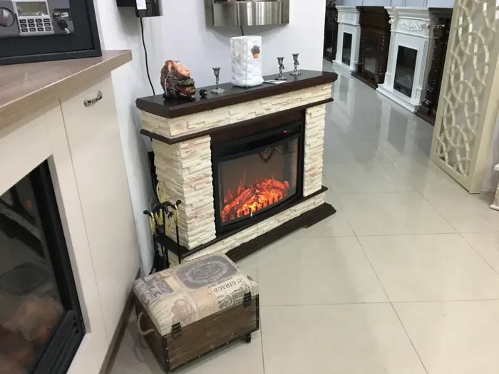 Camino Elettrico da Pavimento 88x118x30,5 cm Effetto Fiamma 1500W Stone & Zakinthos Noce Vendita online - immagine 3