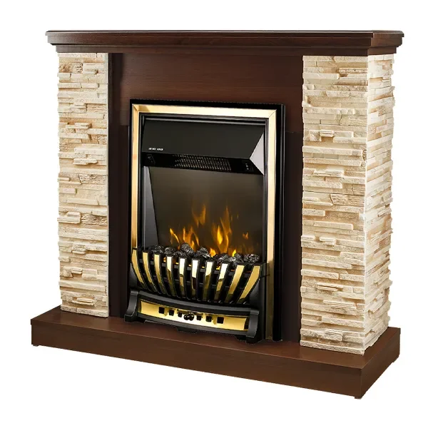 Camino Elettrico da Pavimento 90,3x98x30 cm Effetto Fiamma 2000W Rock & Meridian Noce Moda